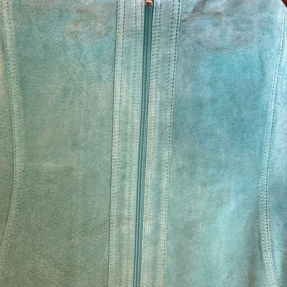 Vtg Yvonne Le Marie Teal Suede Genuine Leather Jacket Size 8 Zip up Lined - Picture 10 of 10